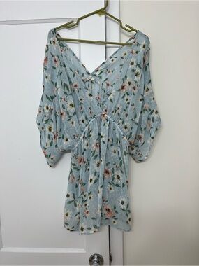 Light Blue Floral V-Neck Blouse